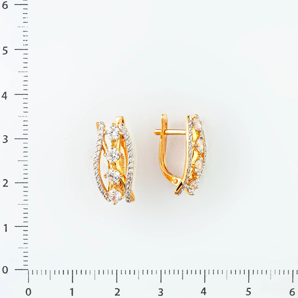 Серьги с фианитом из красного золота 585 пробы