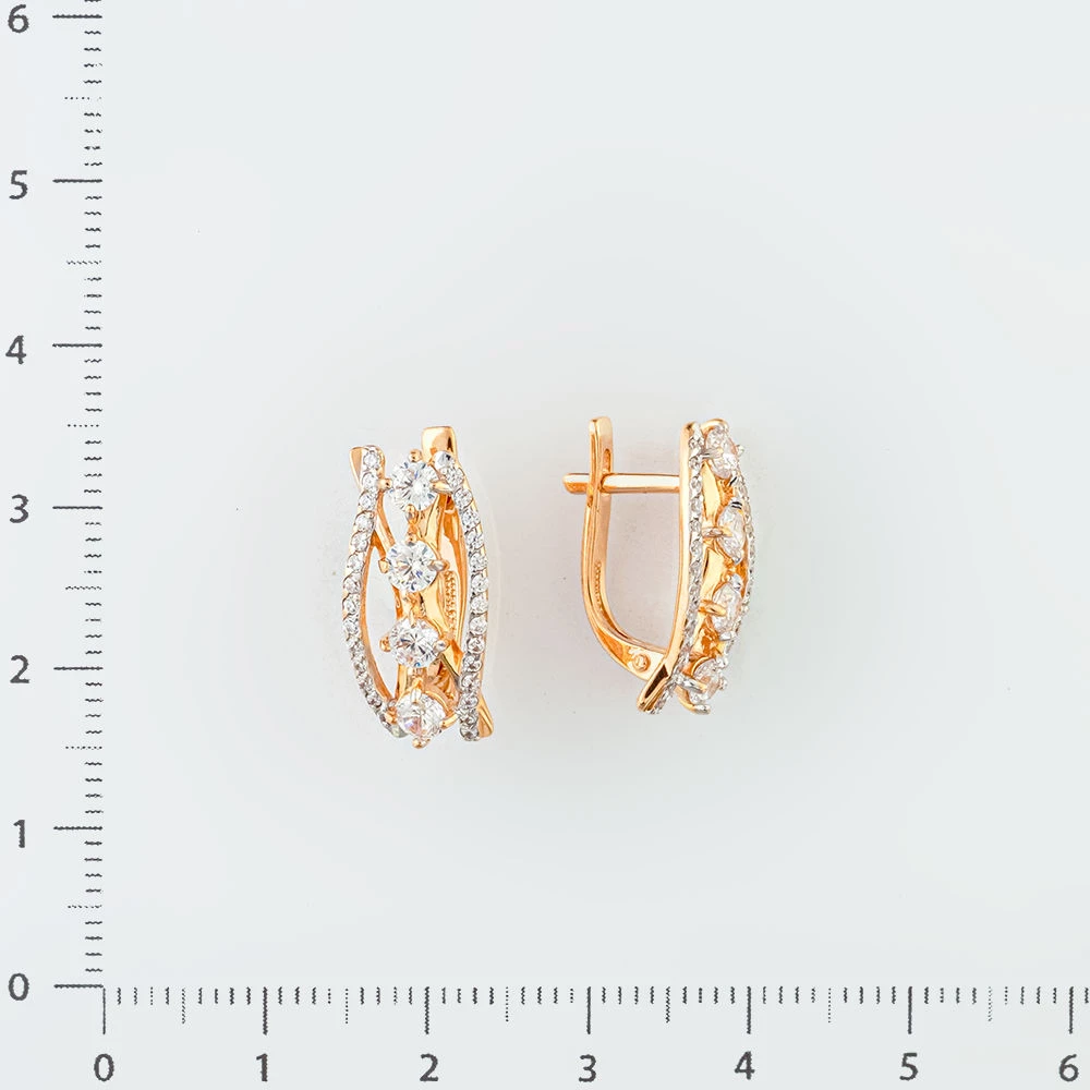 Серьги с фианитом из красного золота 585 пробы