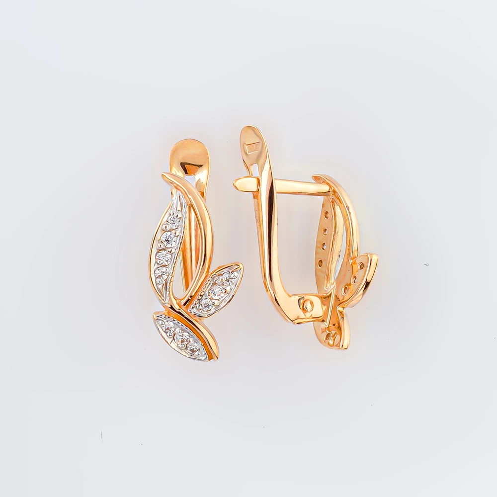 Серьги с фианитом из красного золота 585 пробы