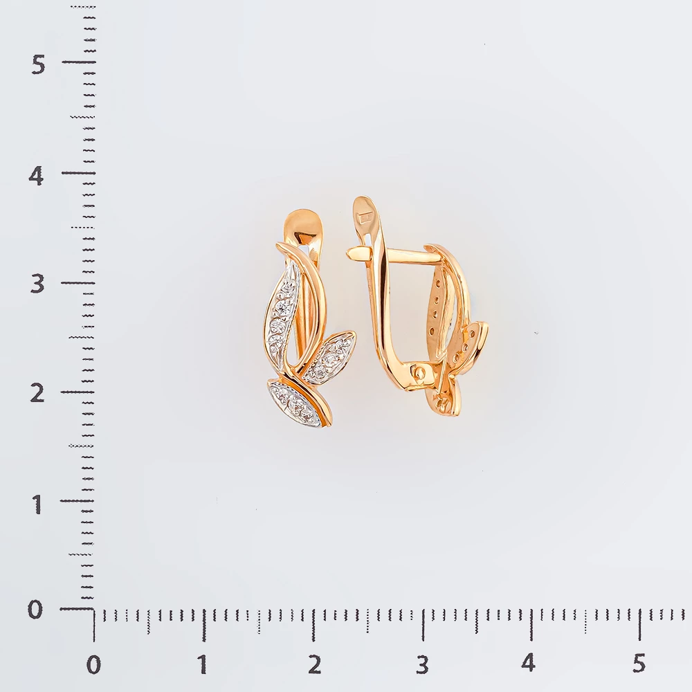 Серьги с фианитом из красного золота 585 пробы