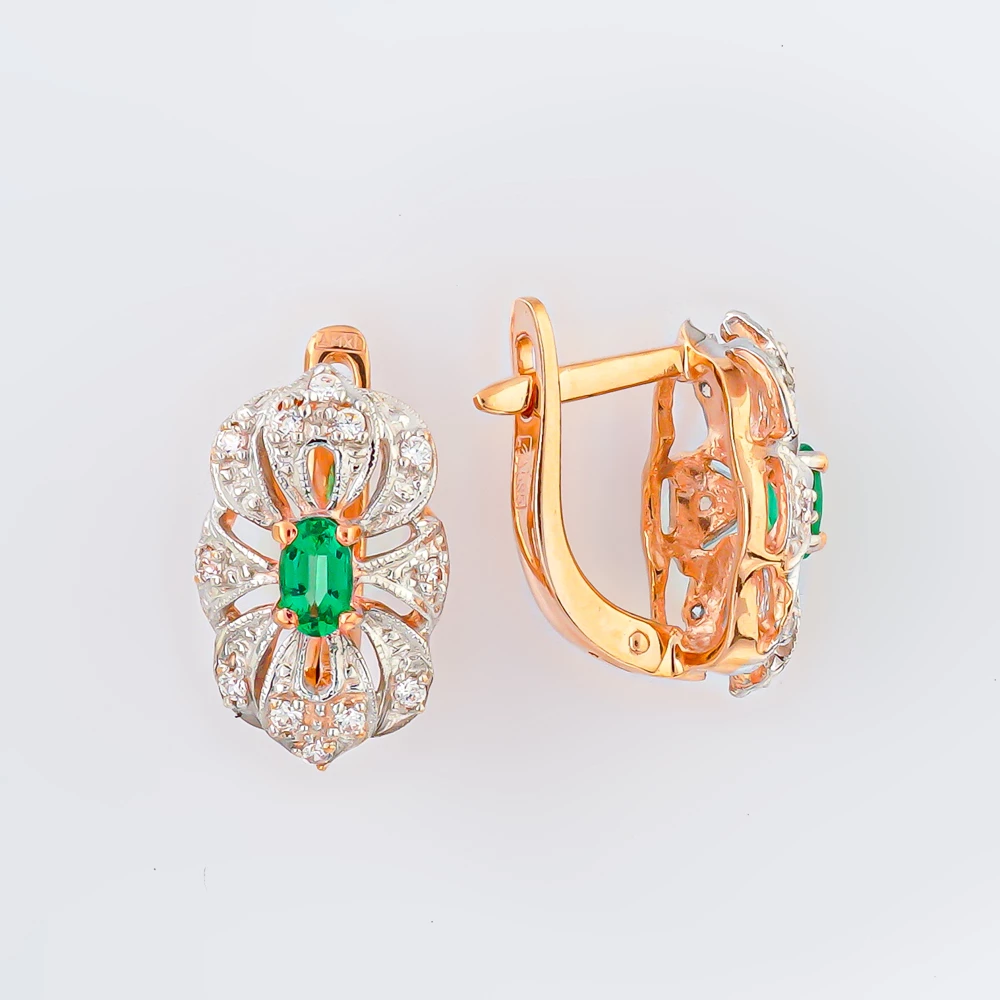 Серьги с фианитом из красного золота 585 пробы 1