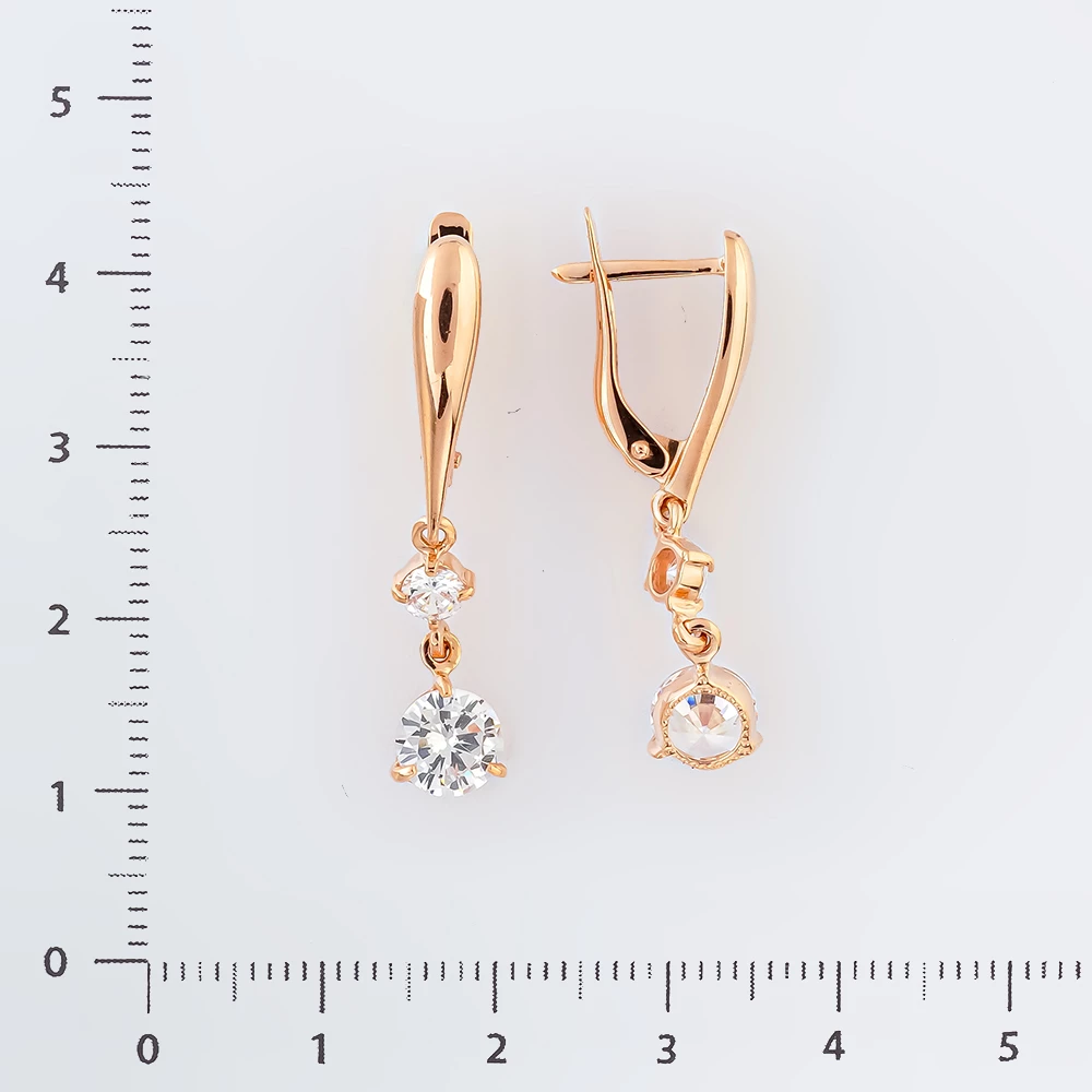 Серьги с фианитом из красного золота 585 пробы