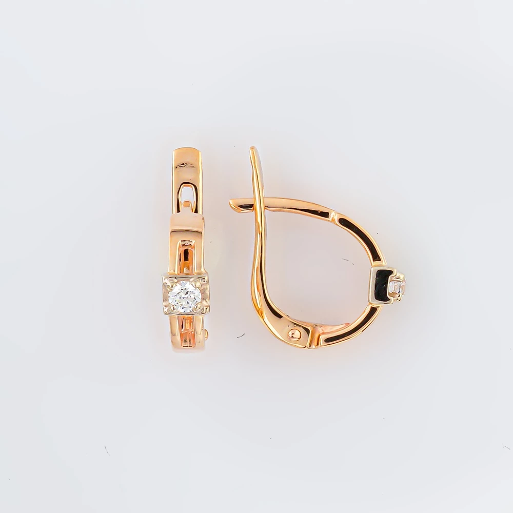 Серьги с фианитом из красного золота 585 пробы