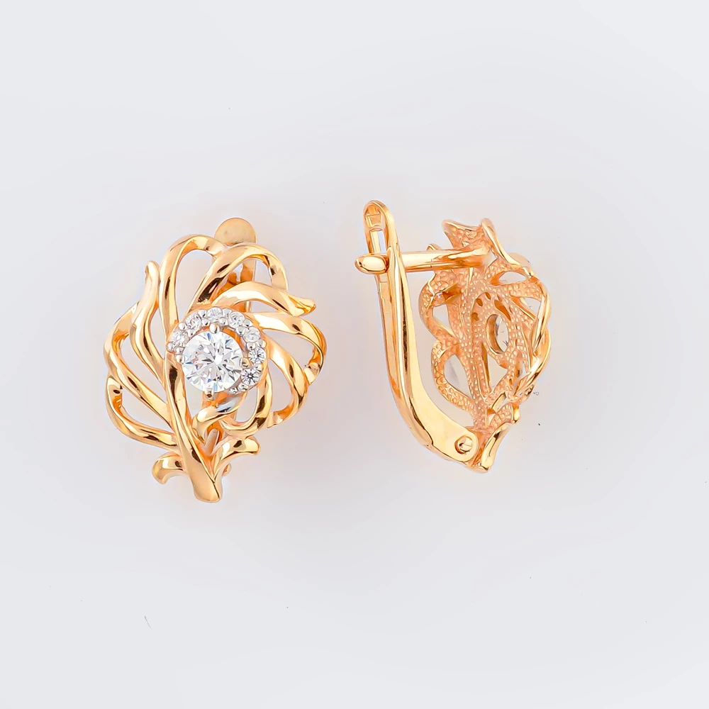 Серьги с фианитом из красного золота 585 пробы 1
