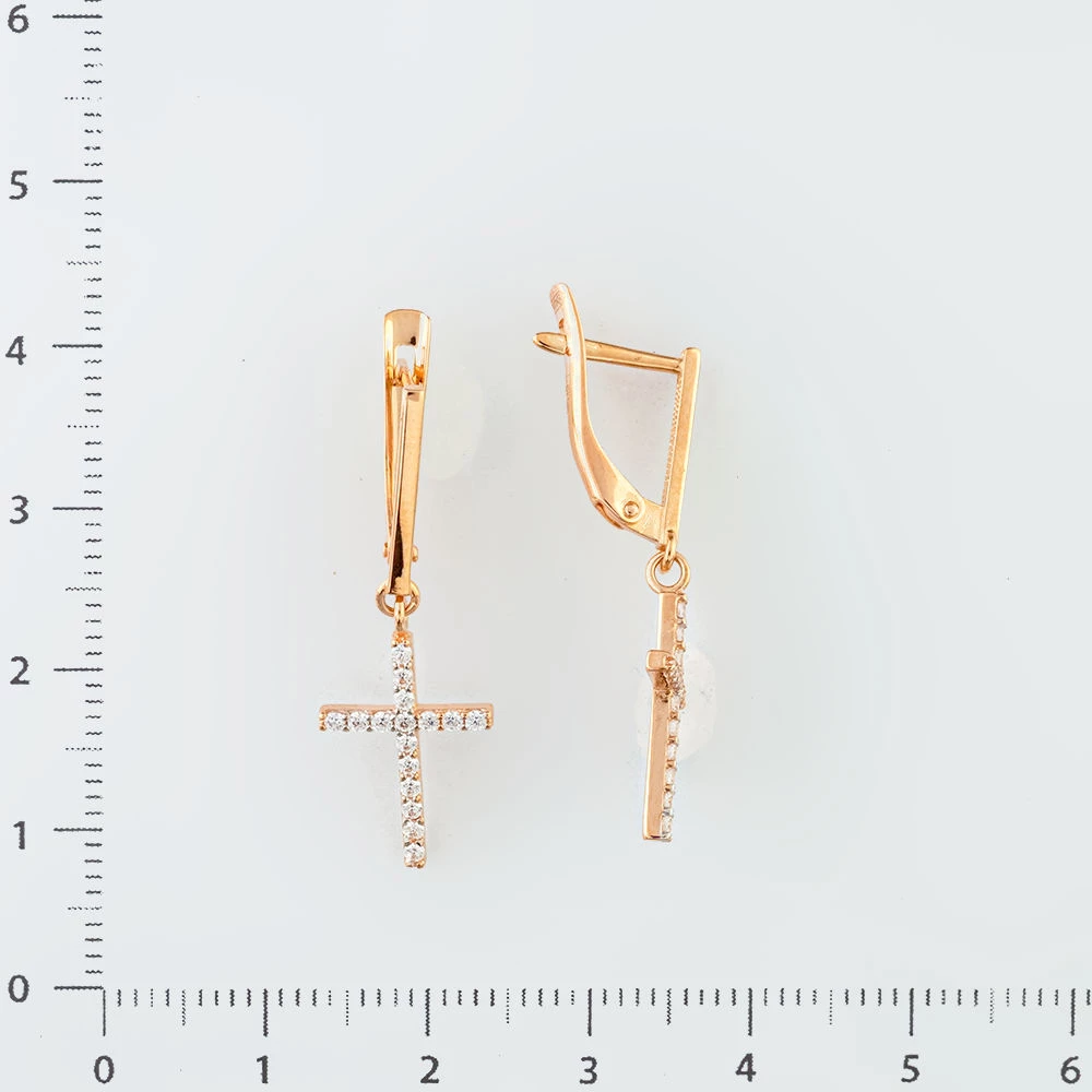 Серьги с фианитом из красного золота 585 пробы
