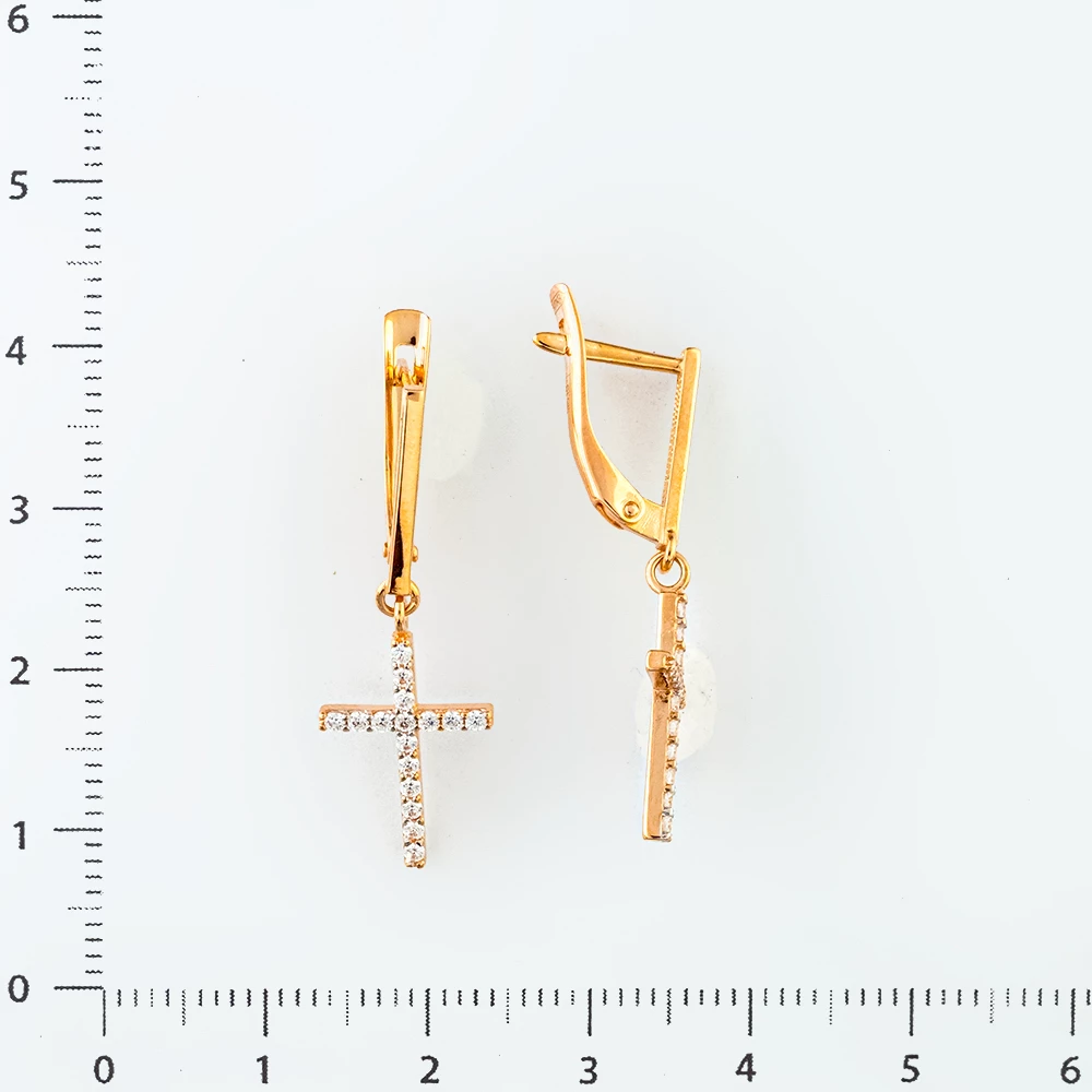 Серьги с фианитом из красного золота 585 пробы