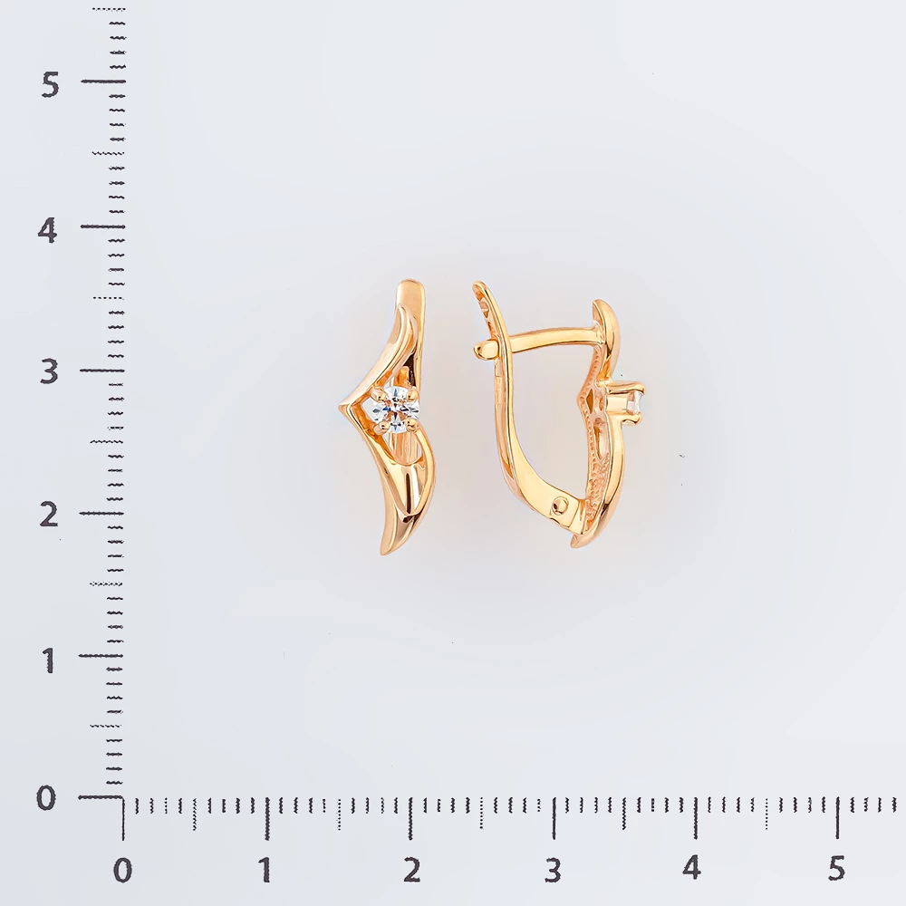 Серьги с фианитом из красного золота 585 пробы