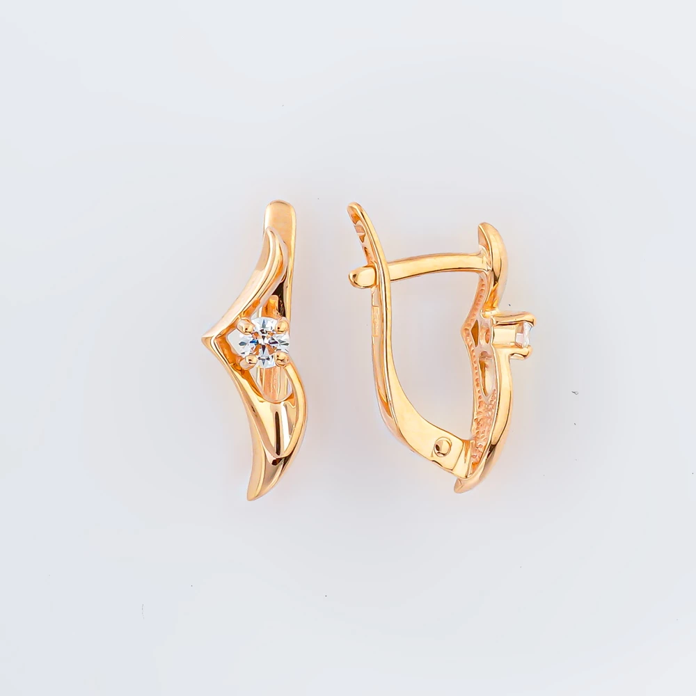 Серьги с фианитом из красного золота 585 пробы