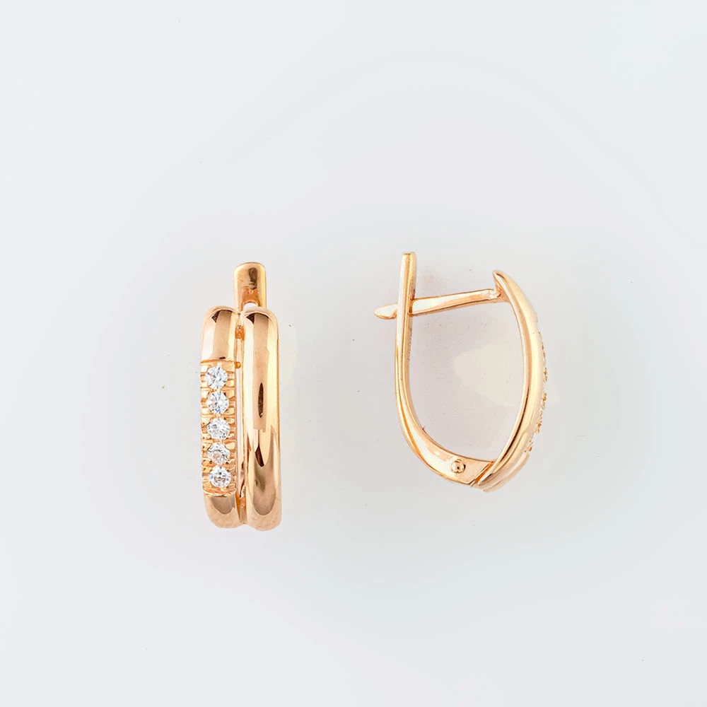 Серьги с фианитом из красного золота 585 пробы