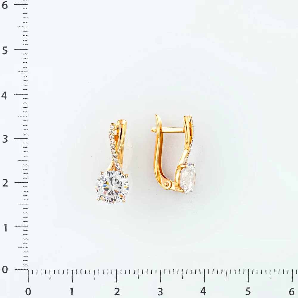 Серьги с фианитом из красного золота 585 пробы
