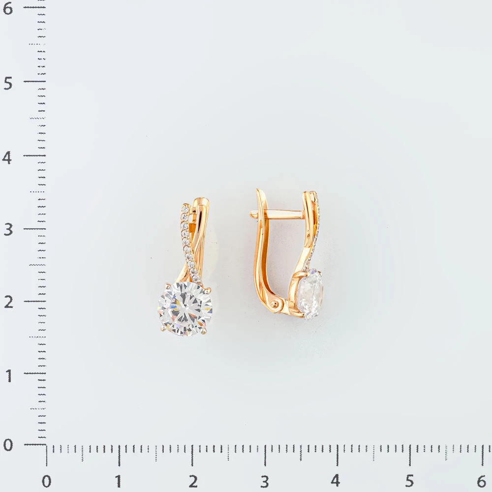 Серьги с фианитом из красного золота 585 пробы
