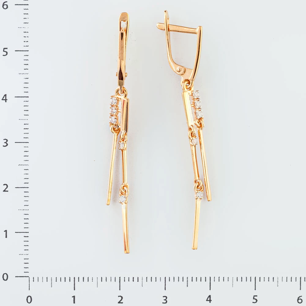 Серьги с фианитом из красного золота 585 пробы