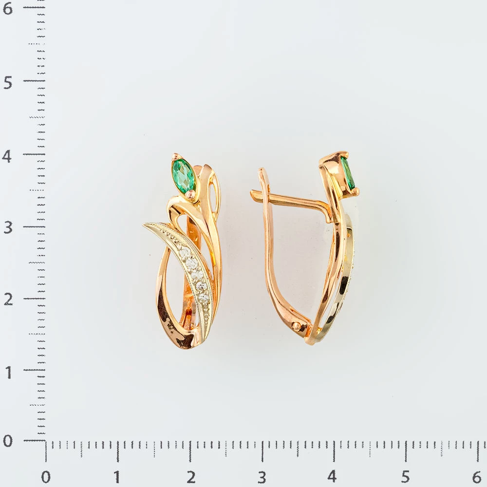 Серьги с изумрудом синтетическим из красного золота 585 пробы