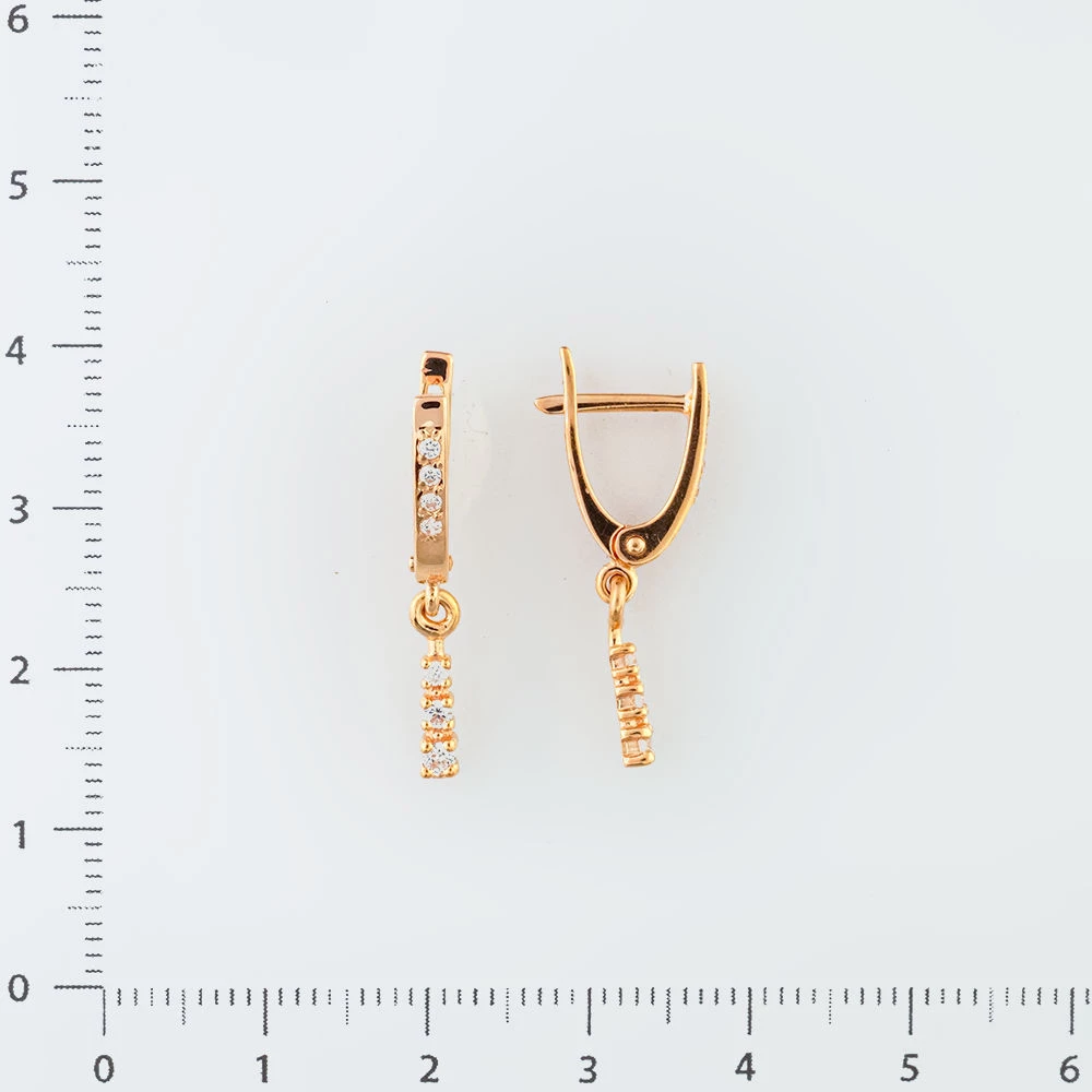 Серьги с фианитом из красного золота 585 пробы
