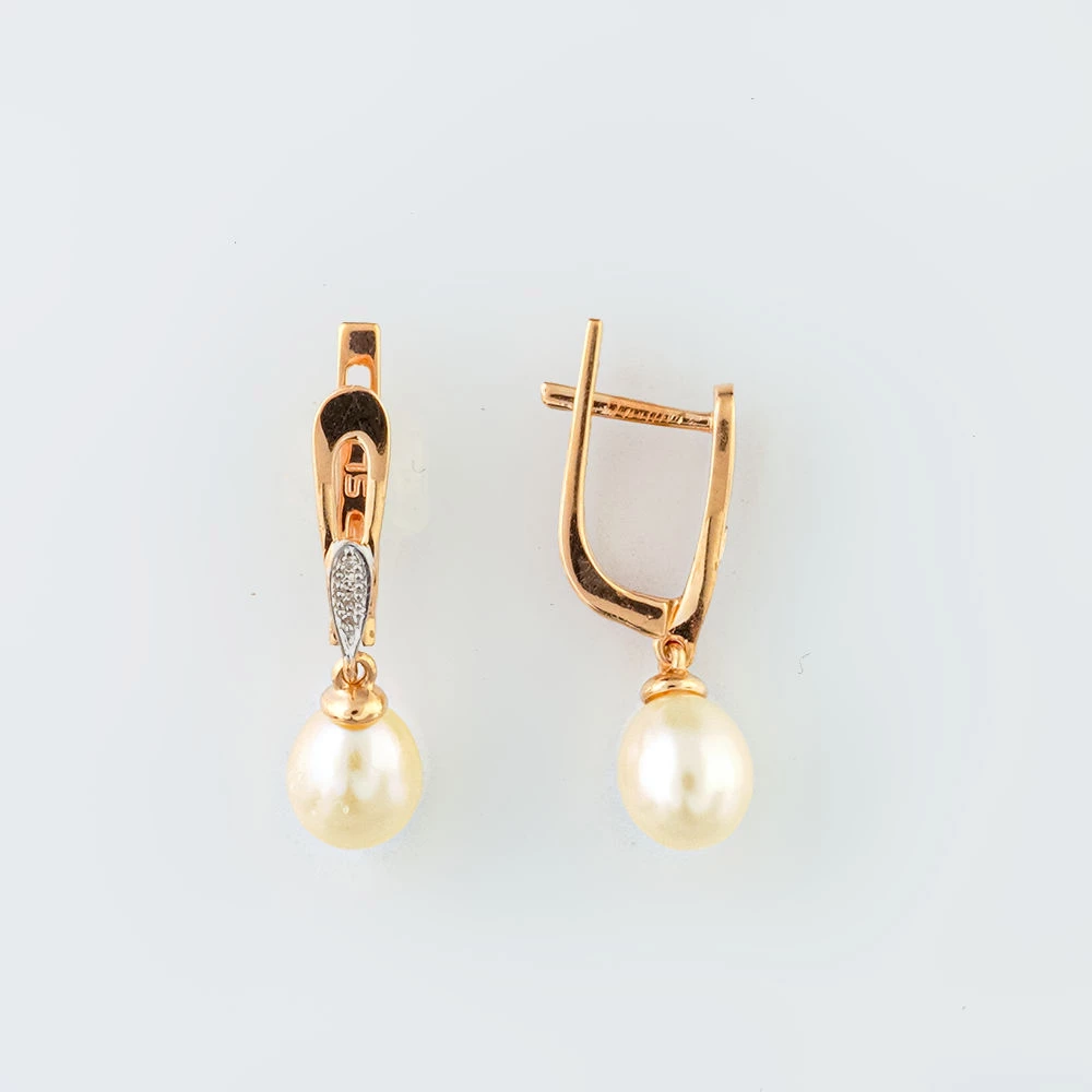 Серьги с культивированным жемчугом из красного золота 585 пробы