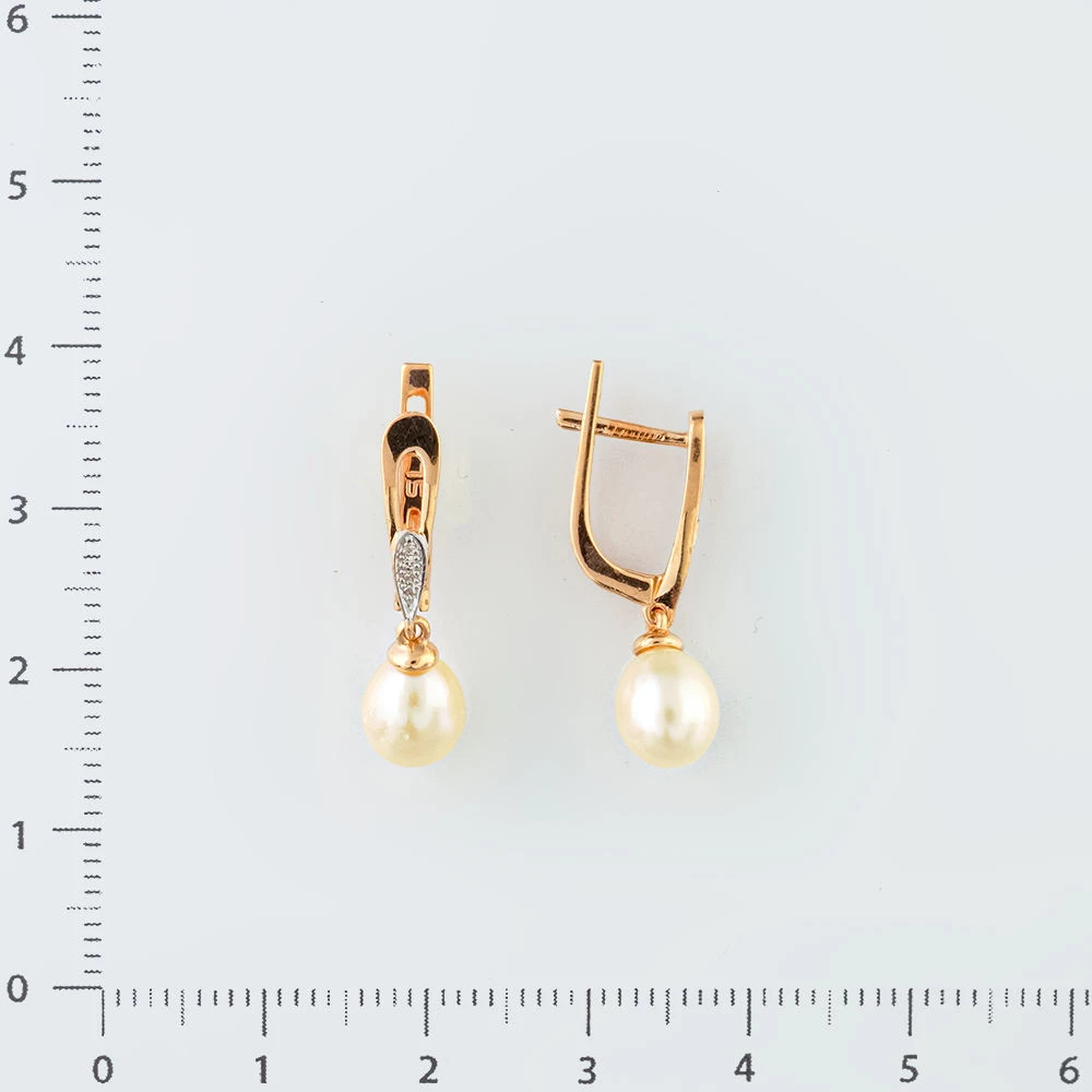 Серьги с культивированным жемчугом из красного золота 585 пробы