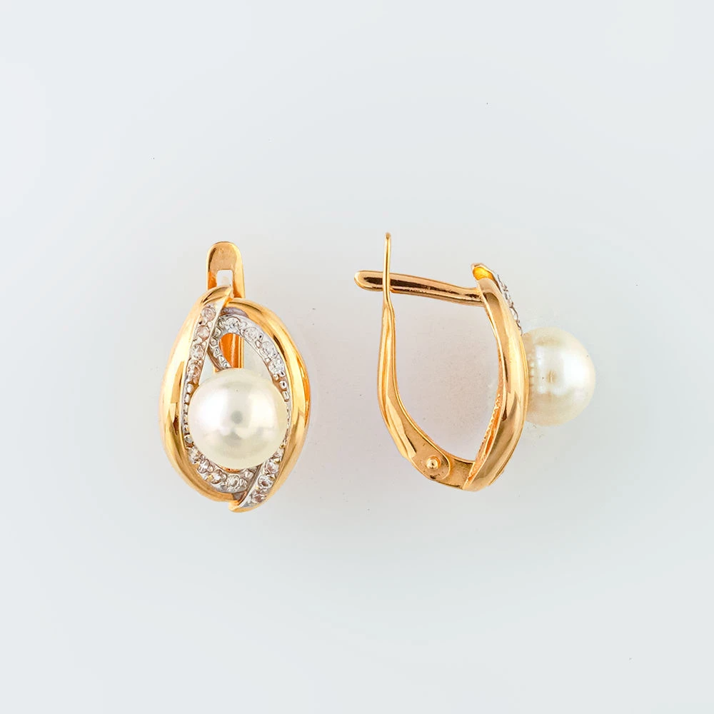 Серьги с культивированным жемчугом из красного золота 585 пробы