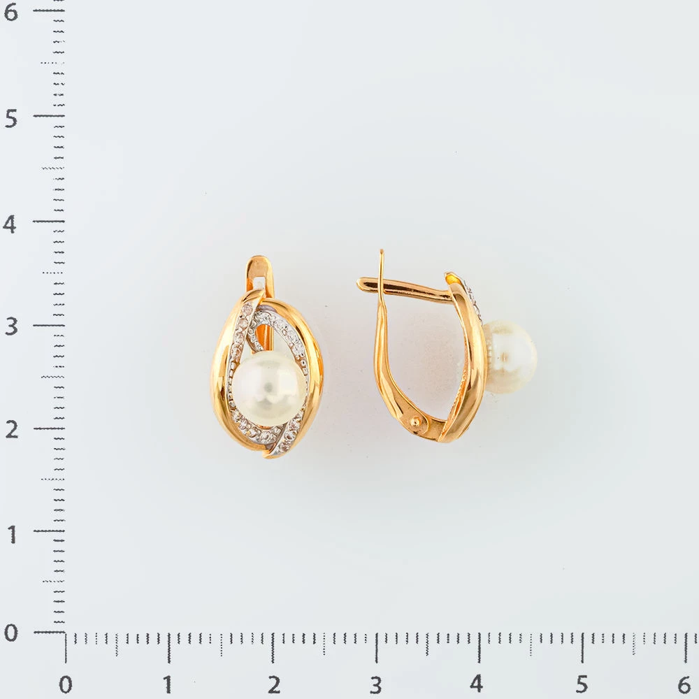 Серьги с культивированным жемчугом из красного золота 585 пробы