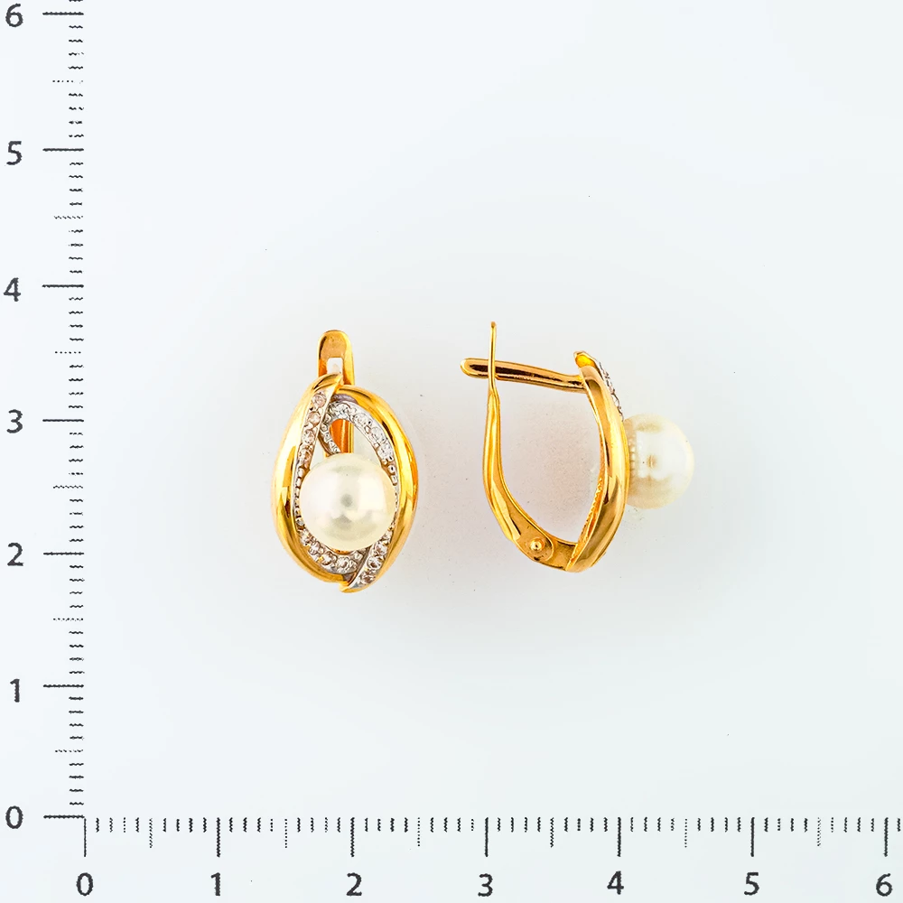 Серьги с культивированным жемчугом из красного золота 585 пробы