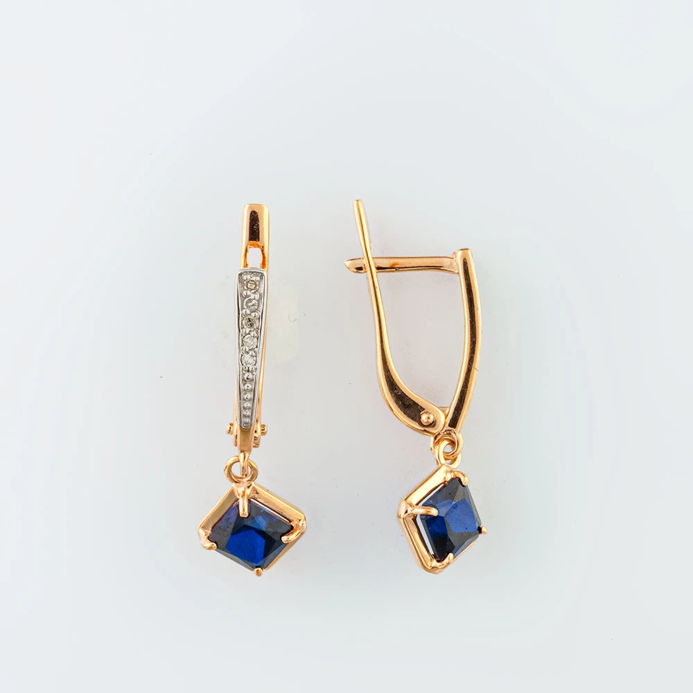 Серьги с сапфиром синтетическим из красного золота 585 пробы