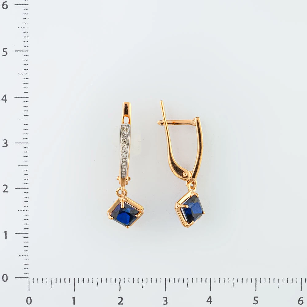 Серьги с сапфиром синтетическим из красного золота 585 пробы