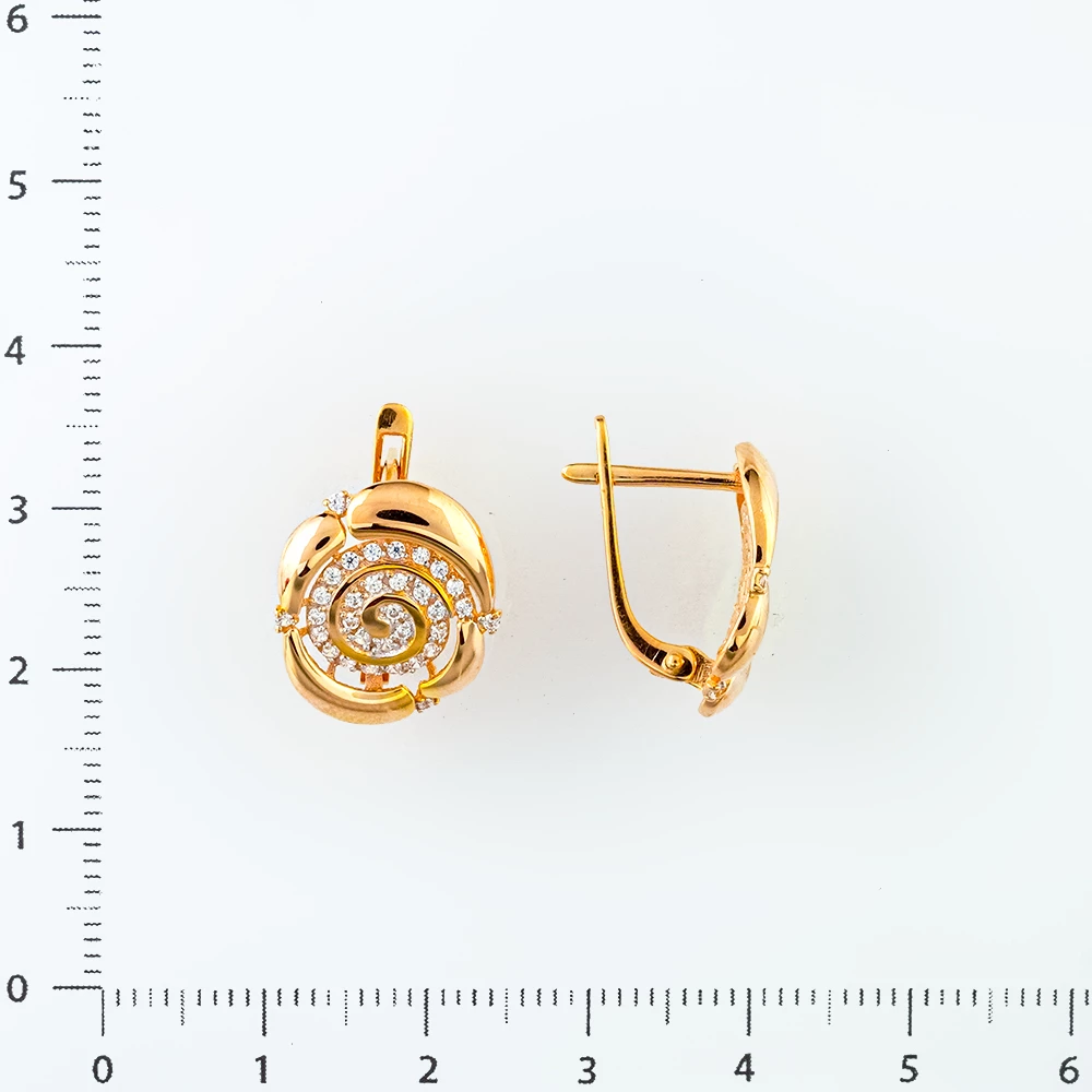 Серьги с фианитом из красного золота 585 пробы