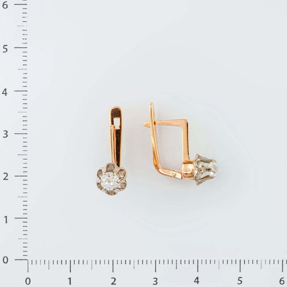 Серьги с фианитом из красного золота 585 пробы