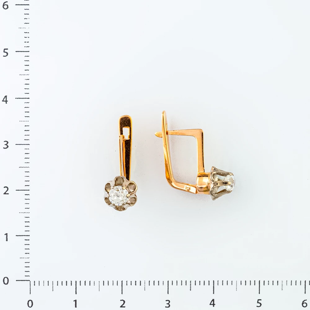 Серьги с фианитом из красного золота 585 пробы