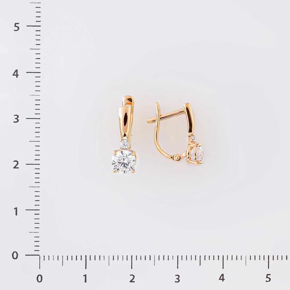 Серьги с фианитом из красного золота 585 пробы