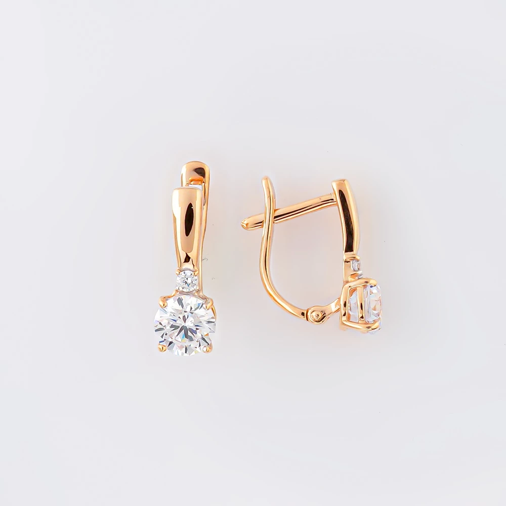 Серьги с фианитом из красного золота 585 пробы