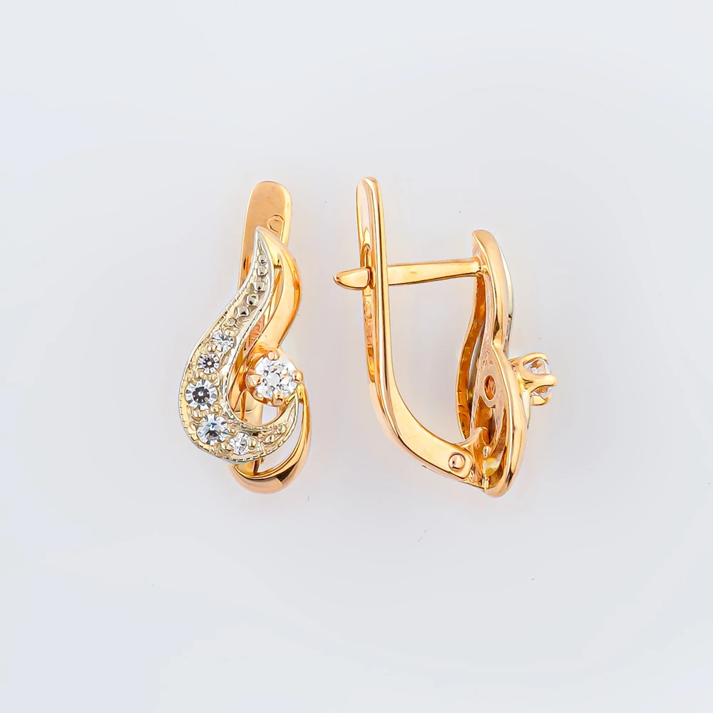 Серьги с фианитом из красного золота 585 пробы