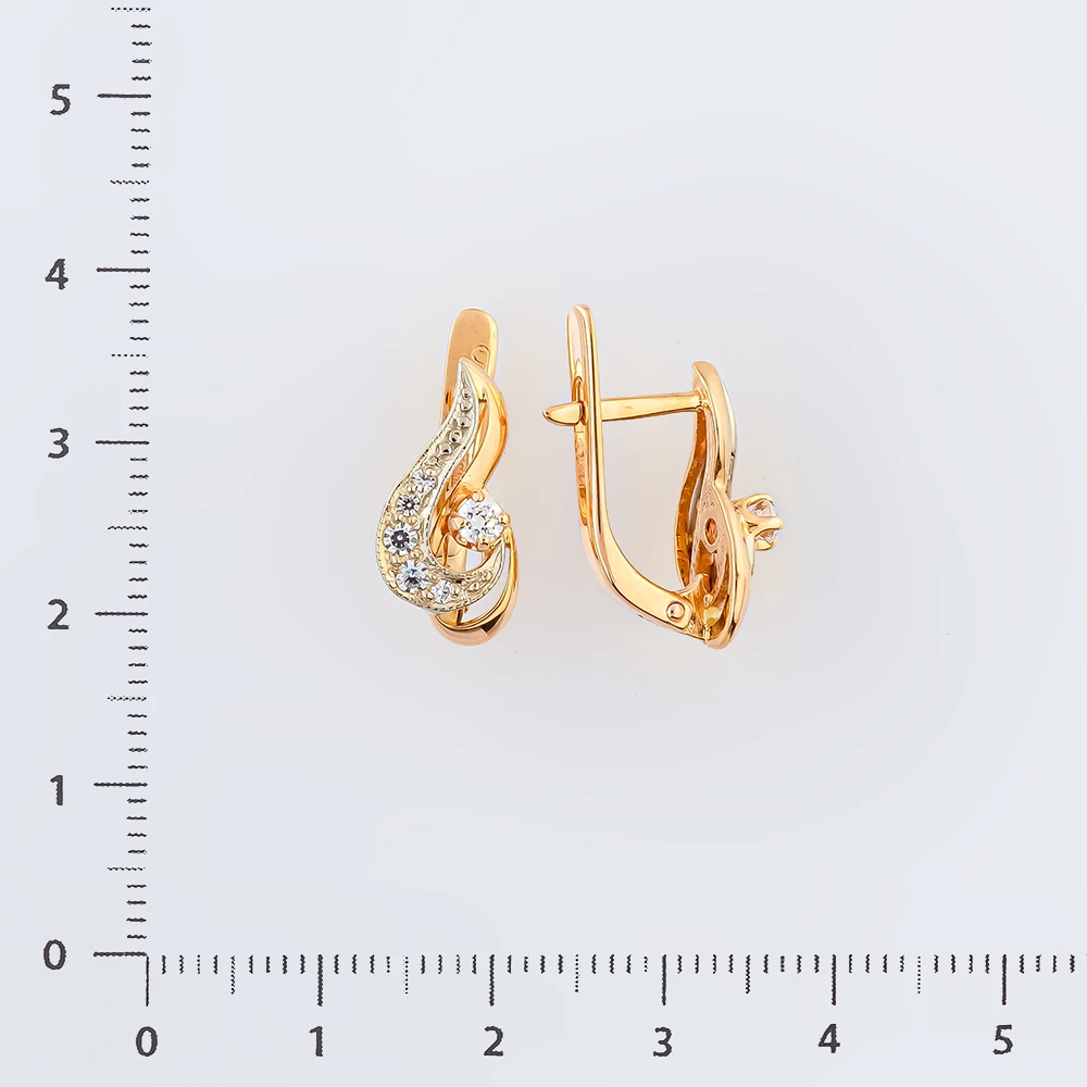 Серьги с фианитом из красного золота 585 пробы