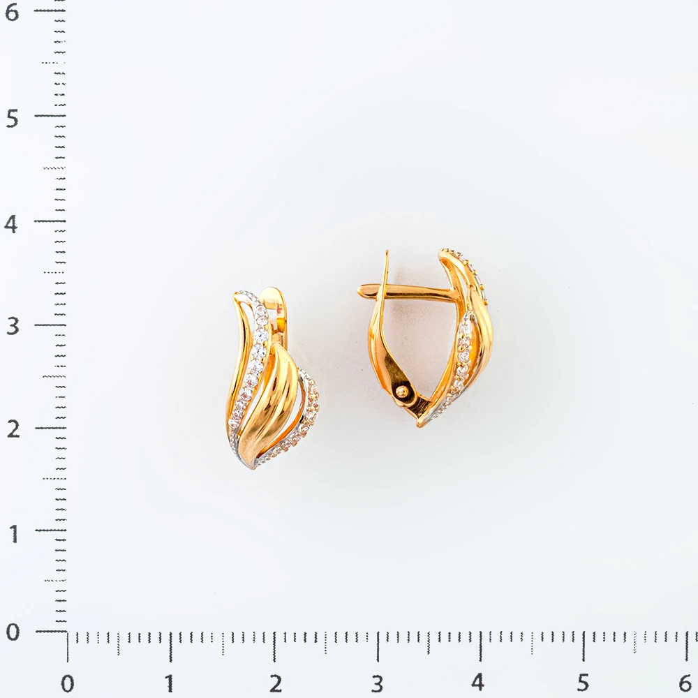 Серьги с фианитом из красного золота 585 пробы