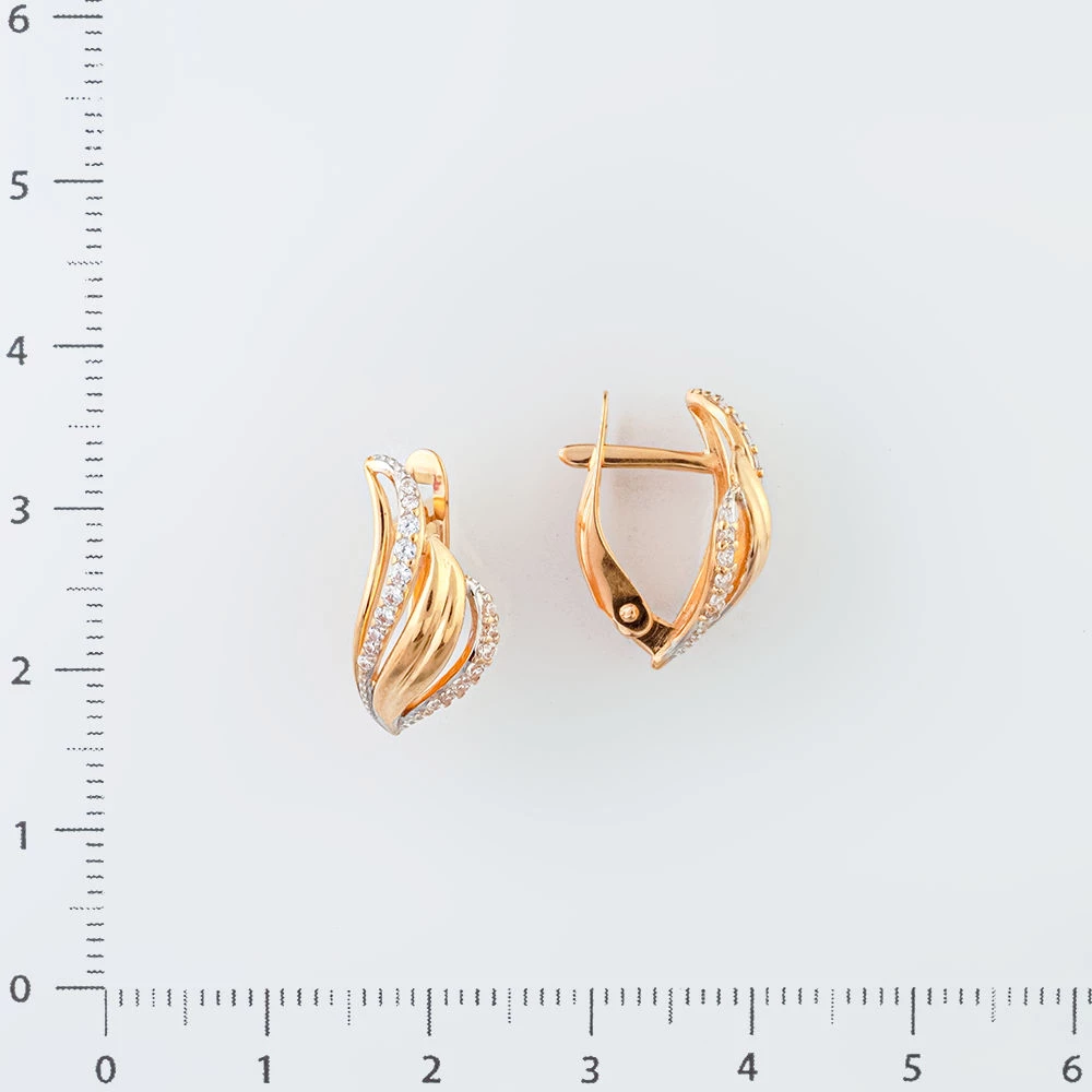 Серьги с фианитом из красного золота 585 пробы