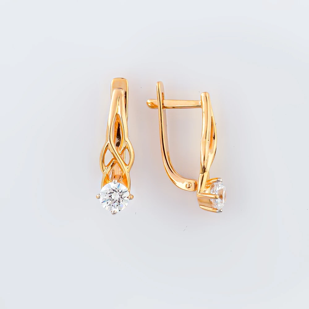 Серьги с фианитом из красного золота 585 пробы