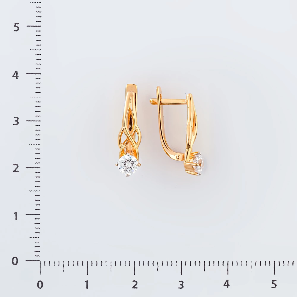 Серьги с фианитом из красного золота 585 пробы