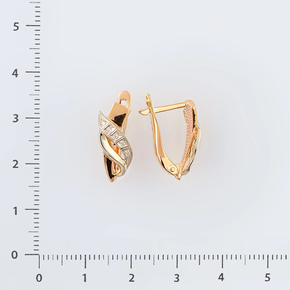 Серьги с фианитом из красного золота 585 пробы