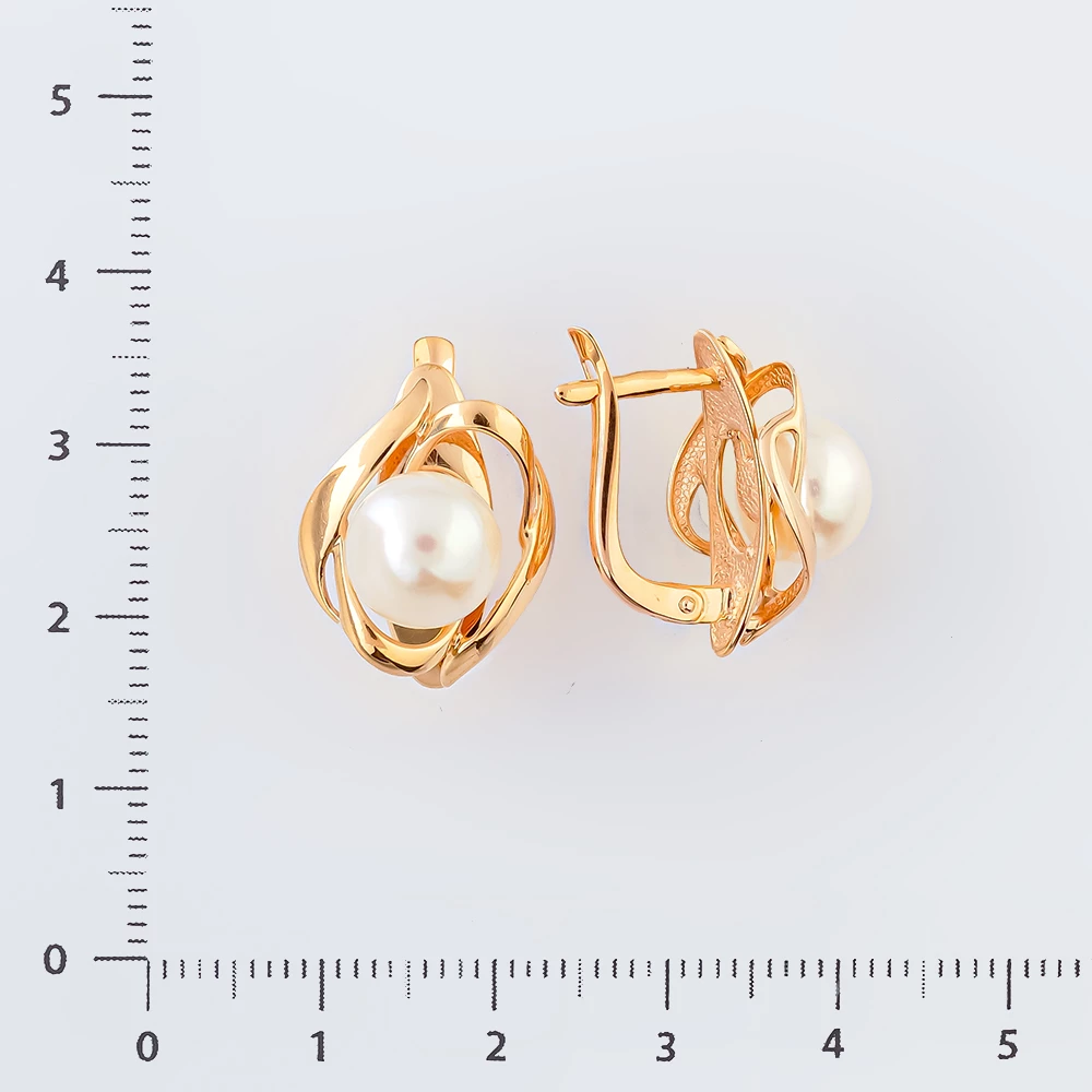 Серьги с культивированным жемчугом из красного золота 585 пробы
