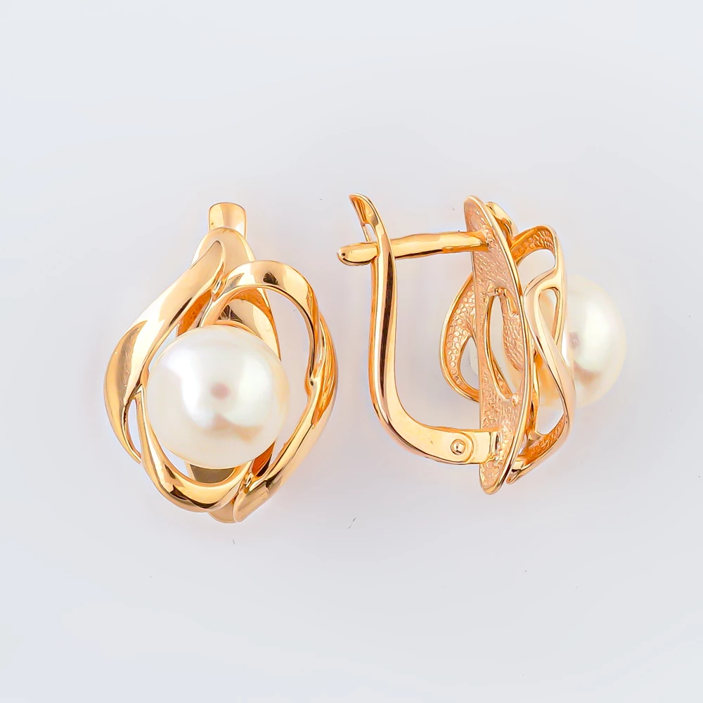 Серьги с культивированным жемчугом из красного золота 585 пробы