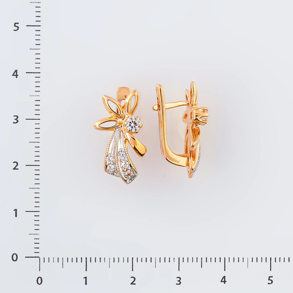 Серьги с фианитом из красного золота 585 пробы