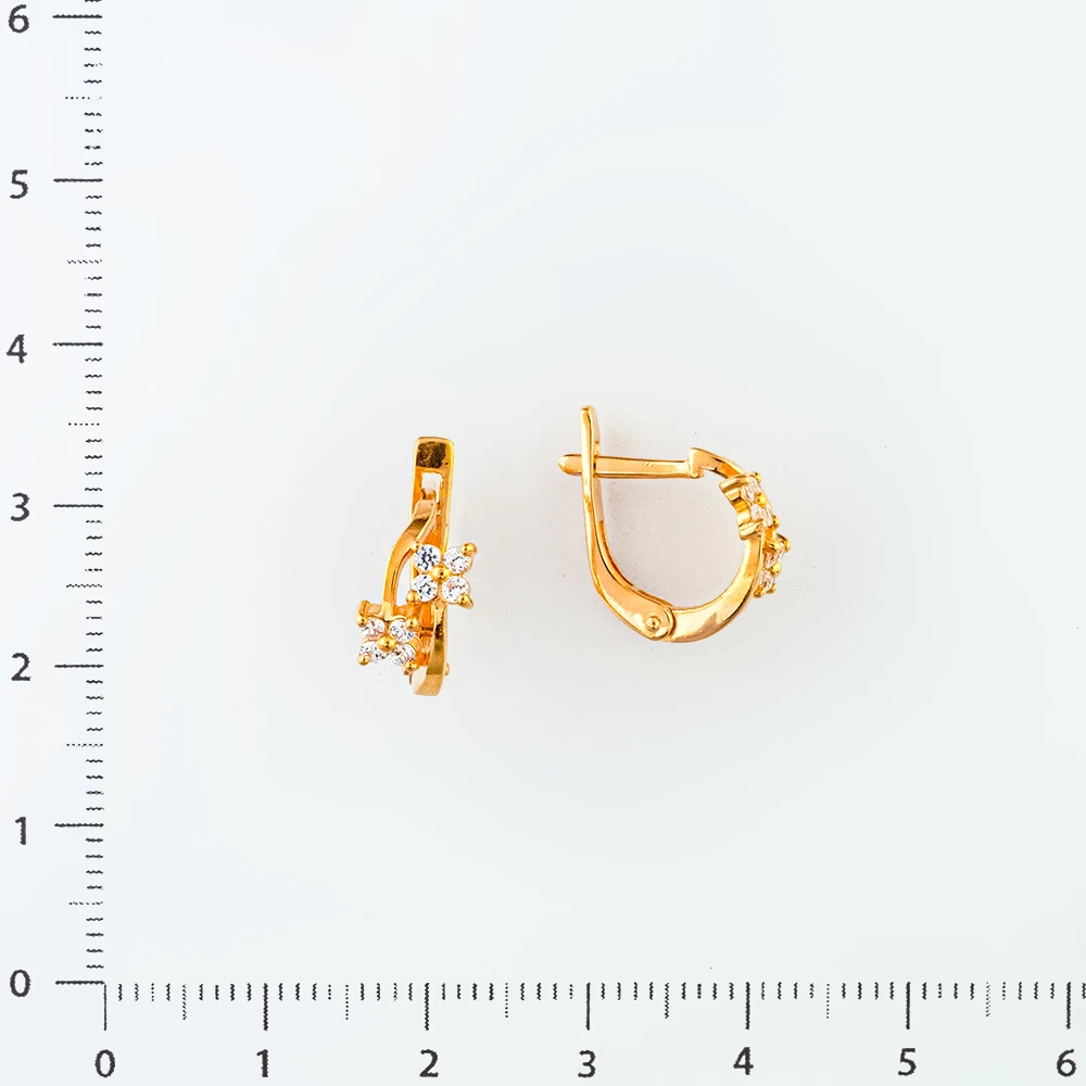 Серьги с фианитом из красного золота 585 пробы