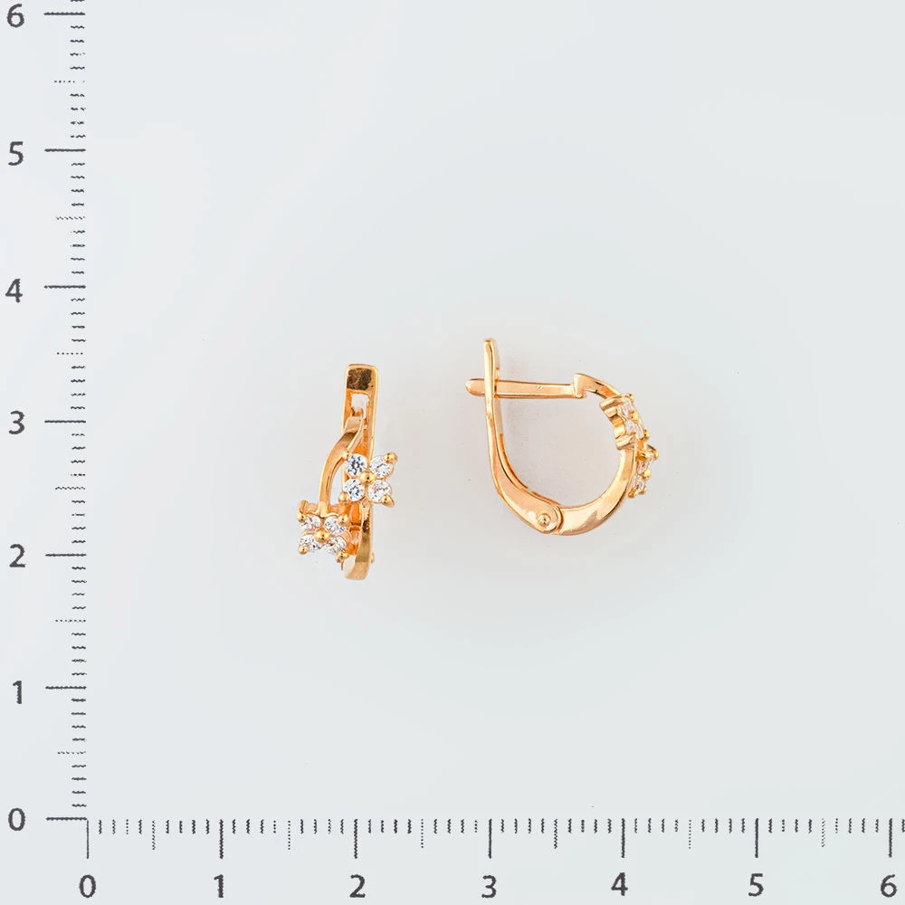 Серьги с фианитом из красного золота 585 пробы