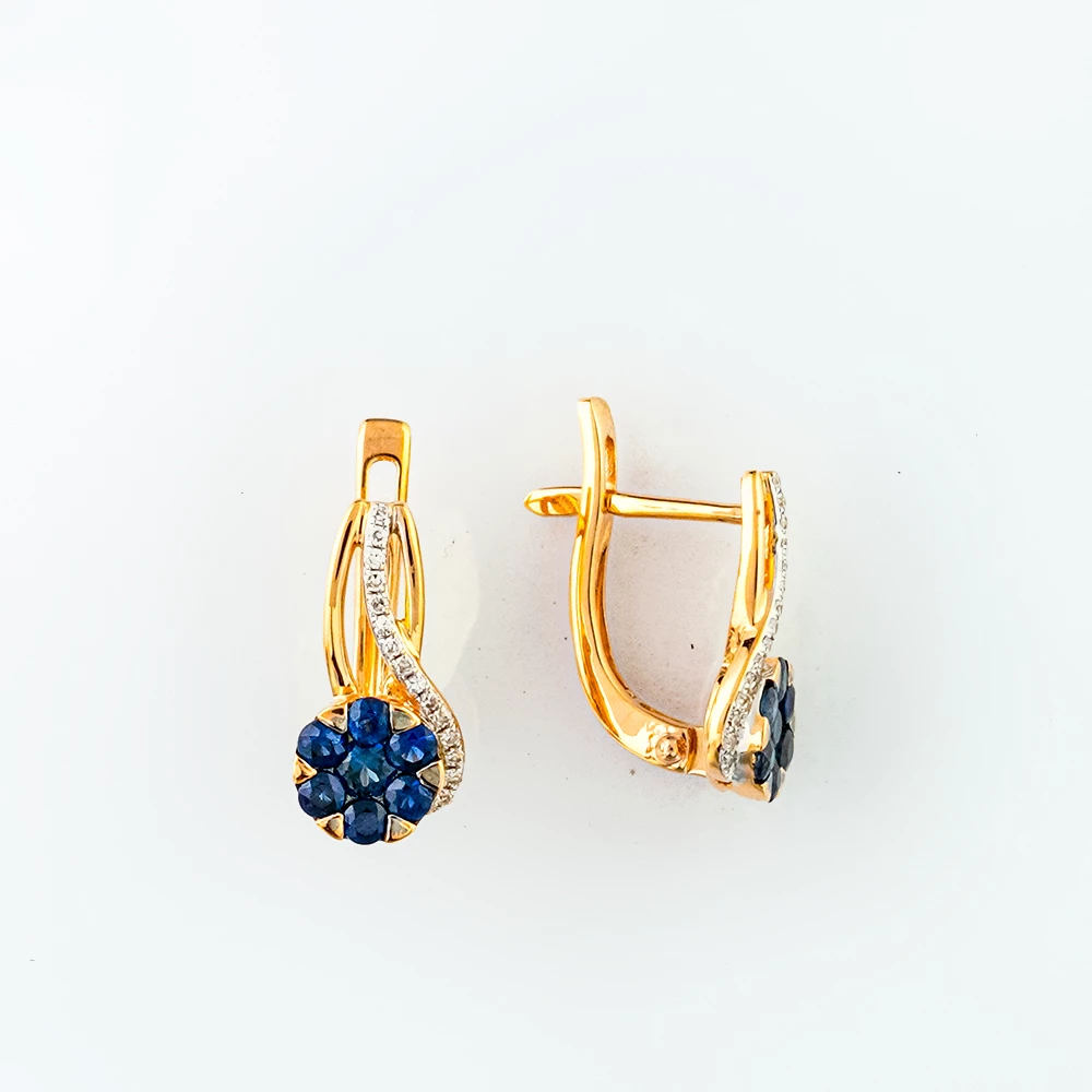 Серьги с сапфиром из красного золота 585 пробы