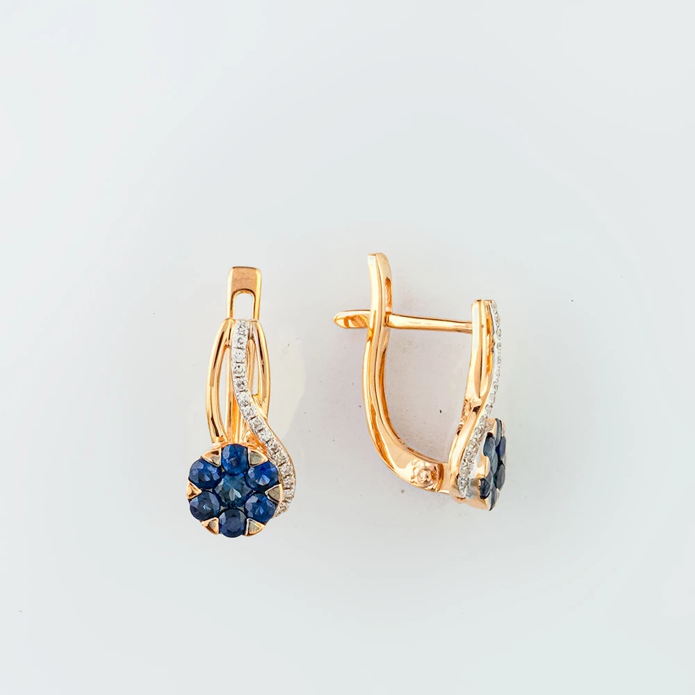 Серьги с сапфиром из красного золота 585 пробы