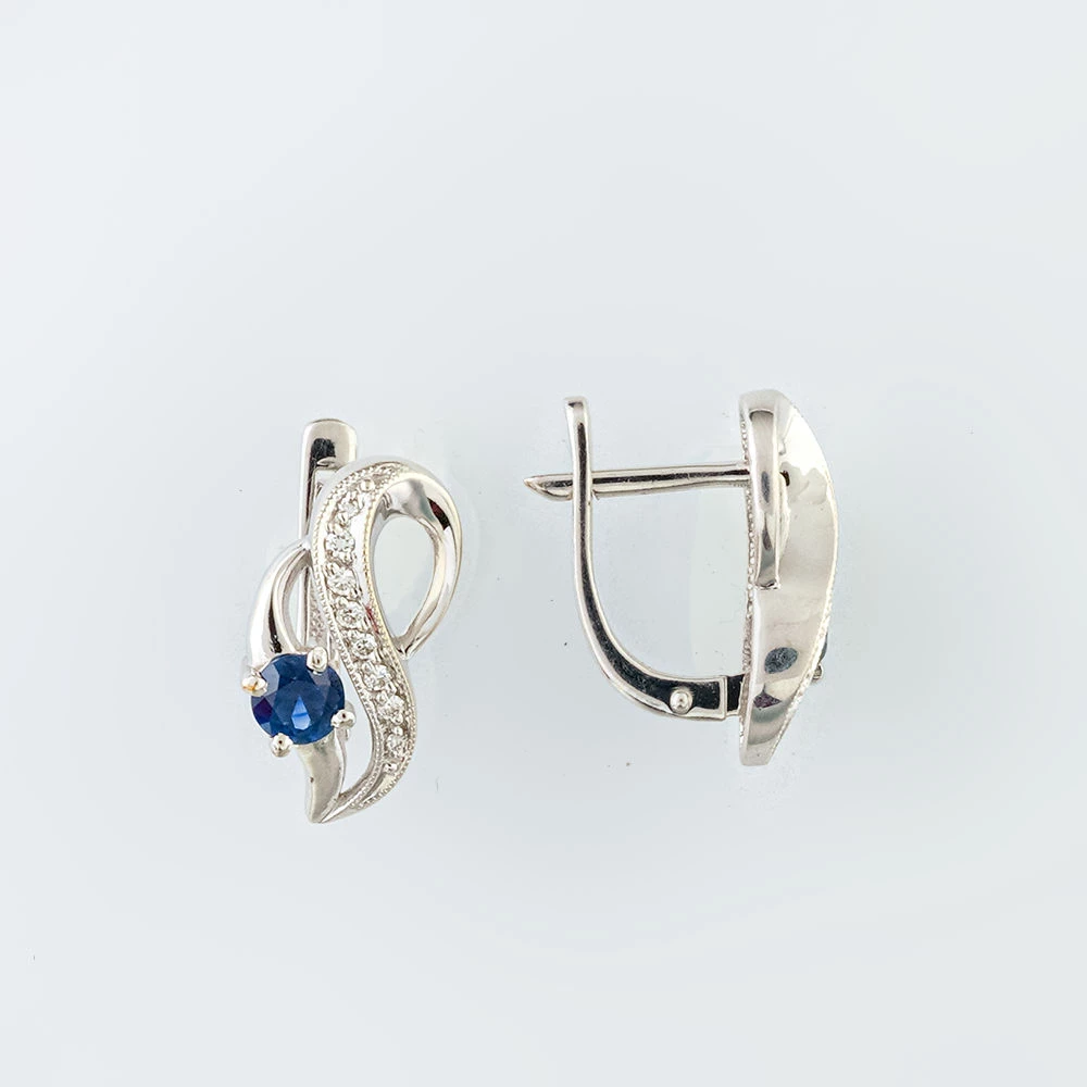 Серьги с сапфиром из белого золота 585 пробы