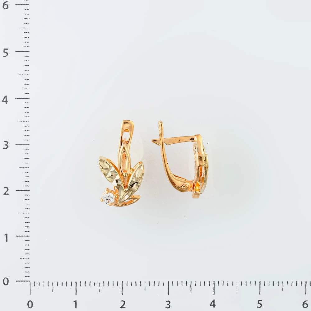 Серьги с фианитом из красного золота 585 пробы