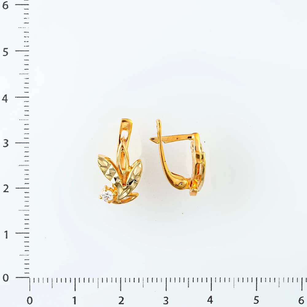 Серьги с фианитом из красного золота 585 пробы