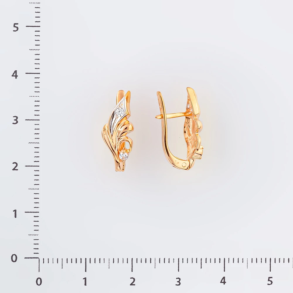 Серьги с фианитом из красного золота 585 пробы