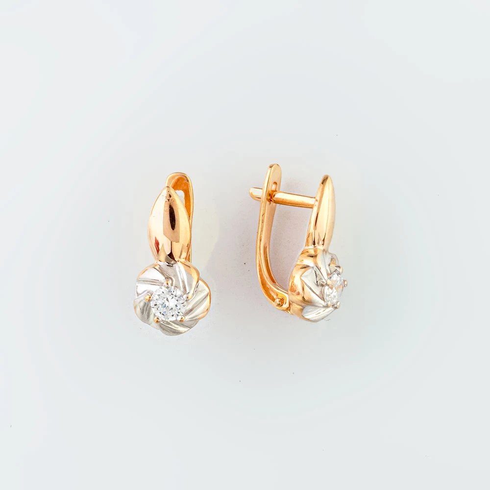 Серьги с фианитом из красного золота 585 пробы