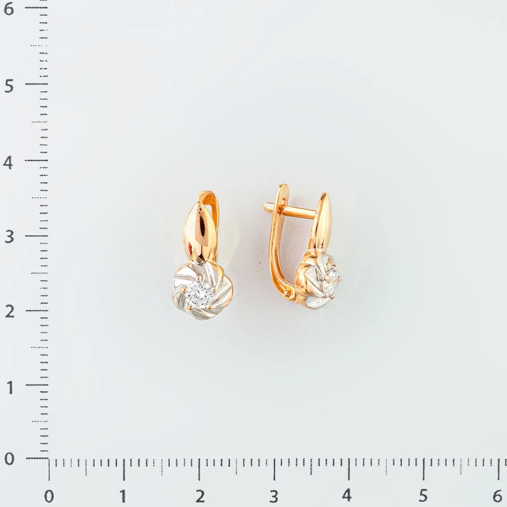 Серьги с фианитом из красного золота 585 пробы